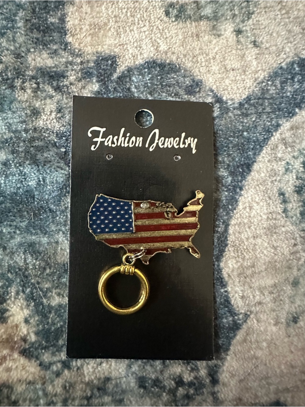 Magnetic Badge Holder Fashion Jewelry USA Flag Map Charm in Red, White & Blue